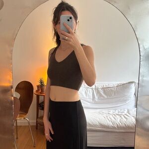 Brown Quince Cashmere V-Neck Crop Top